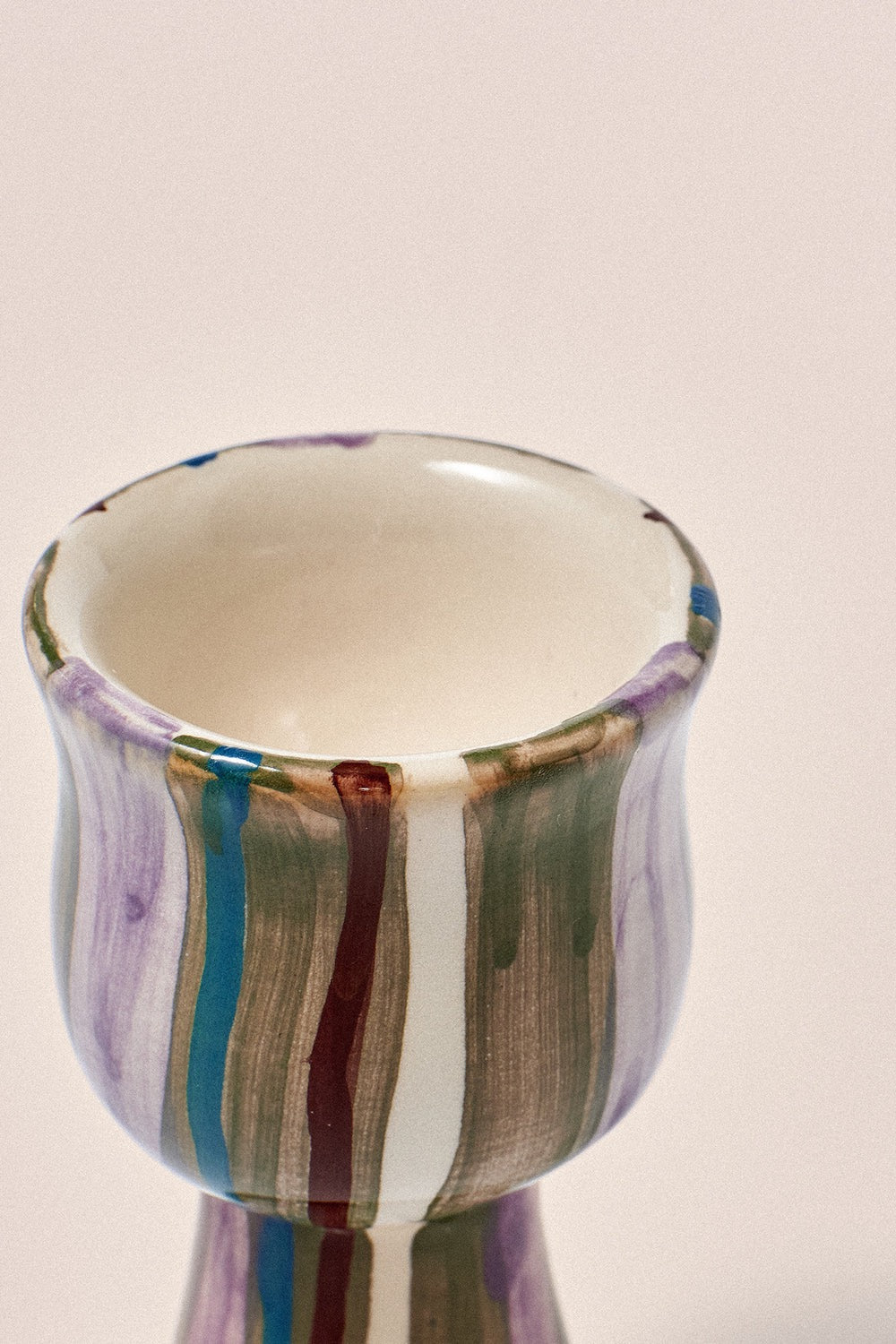 DAMSON MADDER SET OF 2 EGG CUPS CHARTREUSE CHECK/OLIVE STRIPE
