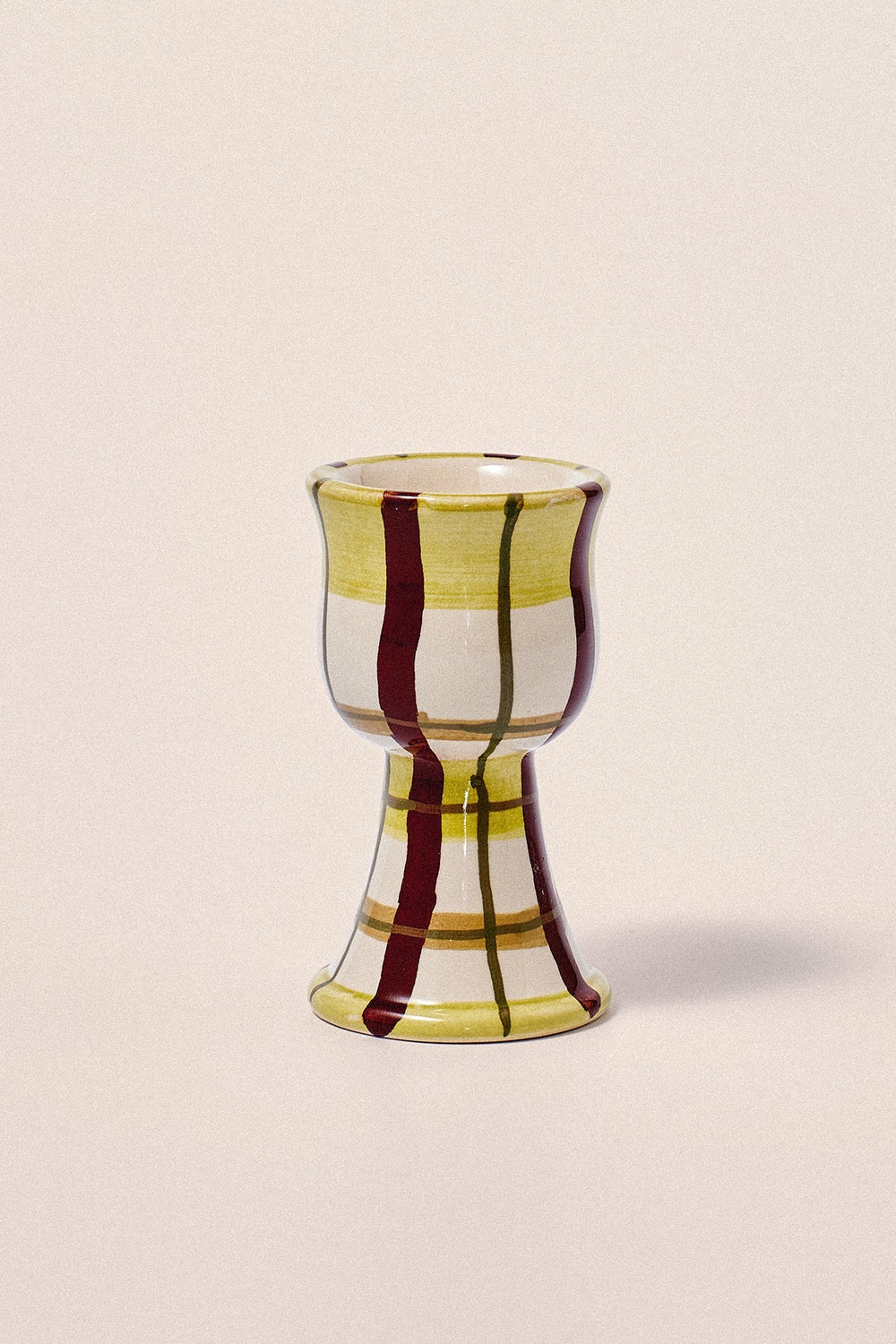 DAMSON MADDER SET OF 2 EGG CUPS CHARTREUSE CHECK/OLIVE STRIPE