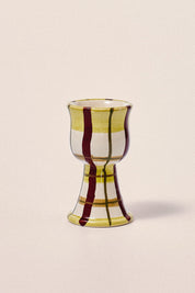 DAMSON MADDER SET OF 2 EGG CUPS CHARTREUSE CHECK/OLIVE STRIPE