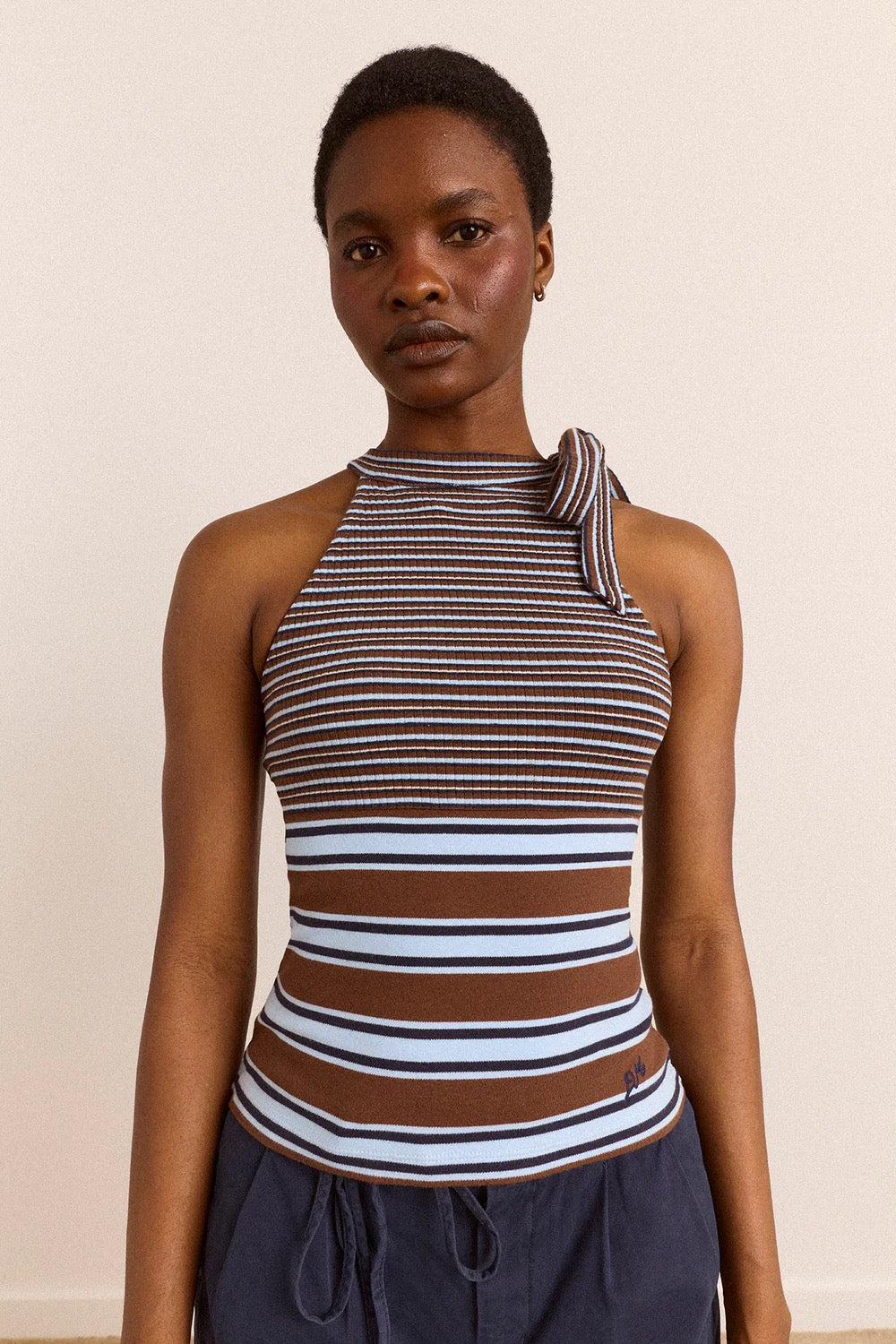 DAMSON MADDER  ORIANA HI NECK BLUE STRIPE