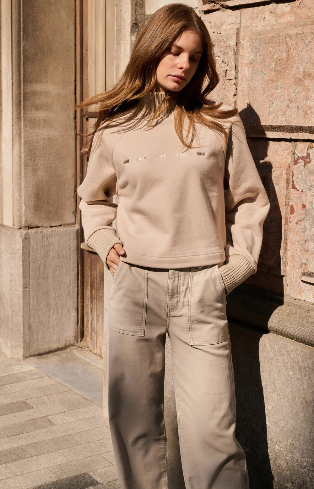 YAYA KNITTED COLLAR OXFORD TAN BROWN