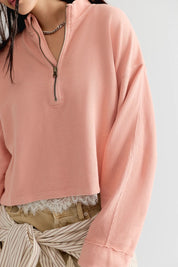 FREE PEOPLE  CELESTE 1/4ZIP CORAL PINK