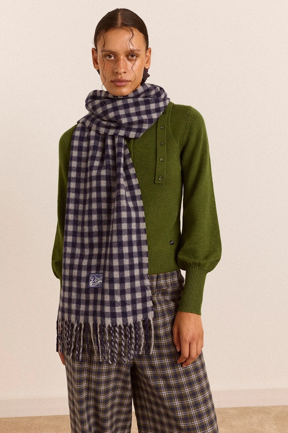 DAMSON MADDER  WOOL SCARF WILLOW GINGHAM