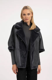 YAYA REVERSIBLE  FAUX FUR DARK ANTHRACITE