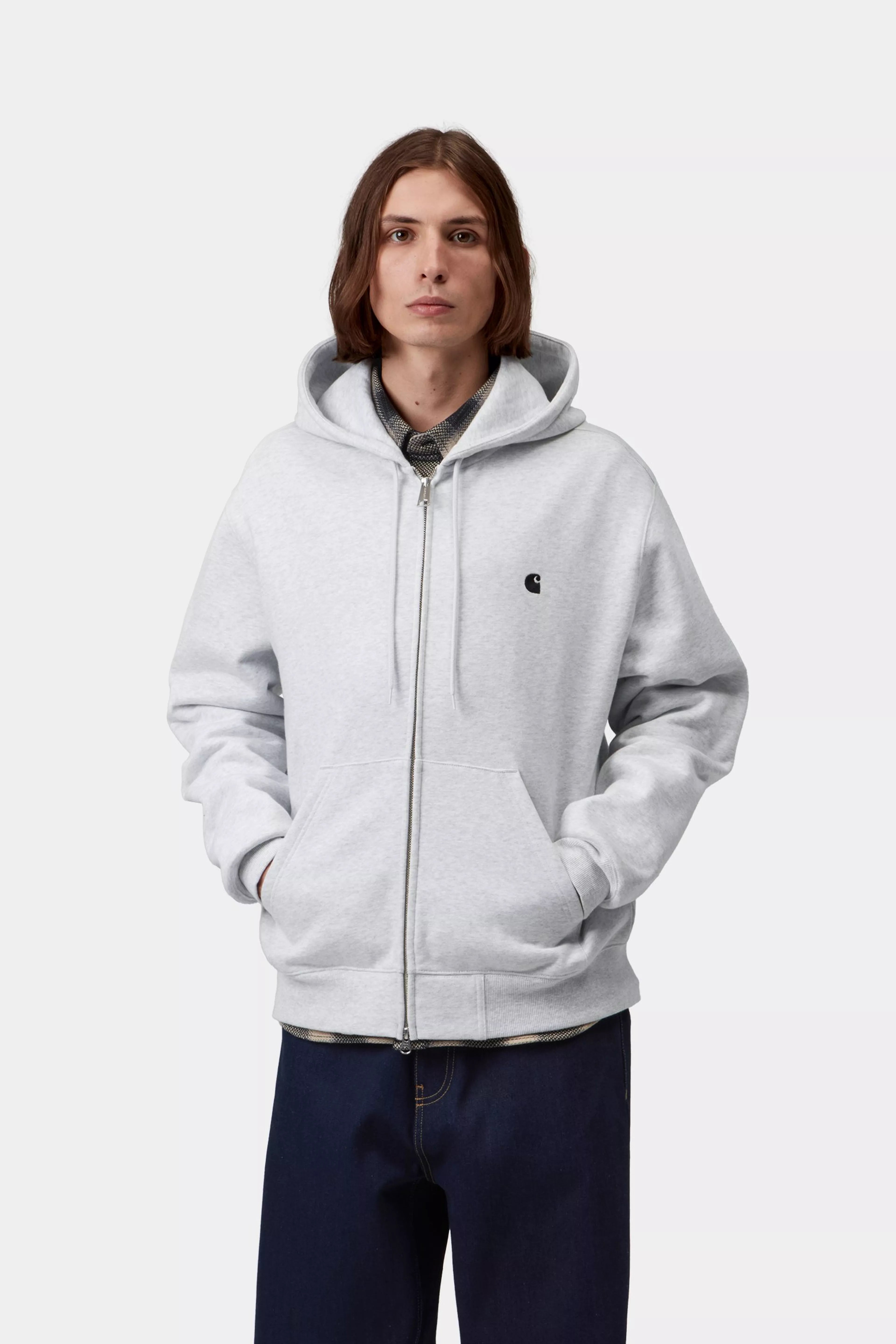 CARHARTT WIP  HOODED MACK ASH HEATHER/BLACK