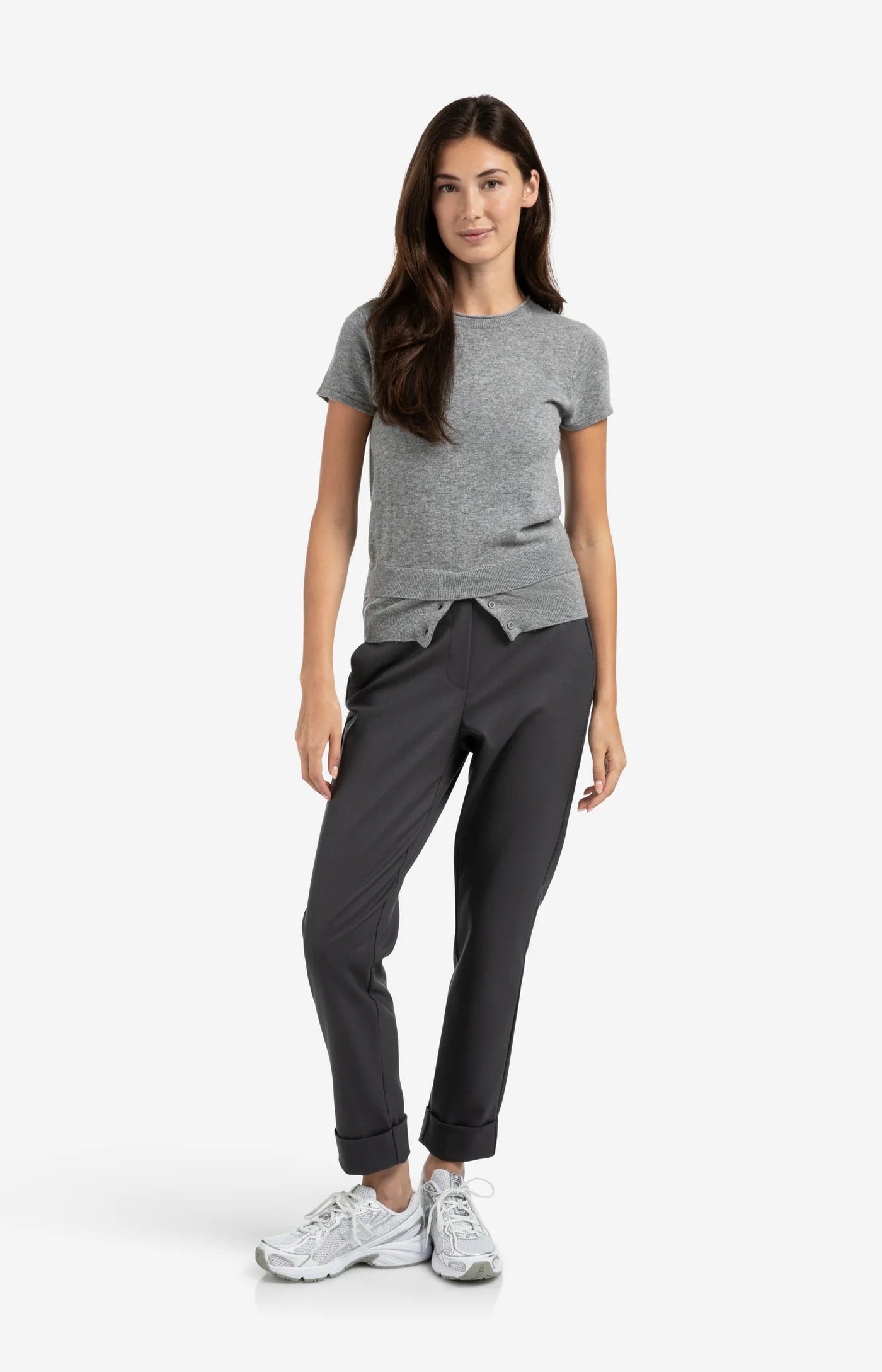 YAYA S/S DOUBLE HEM MED GREY MELANGE