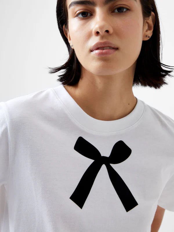 FRENCH CONNECTION  BOW GRAPHIC TEE LINEN WHITE