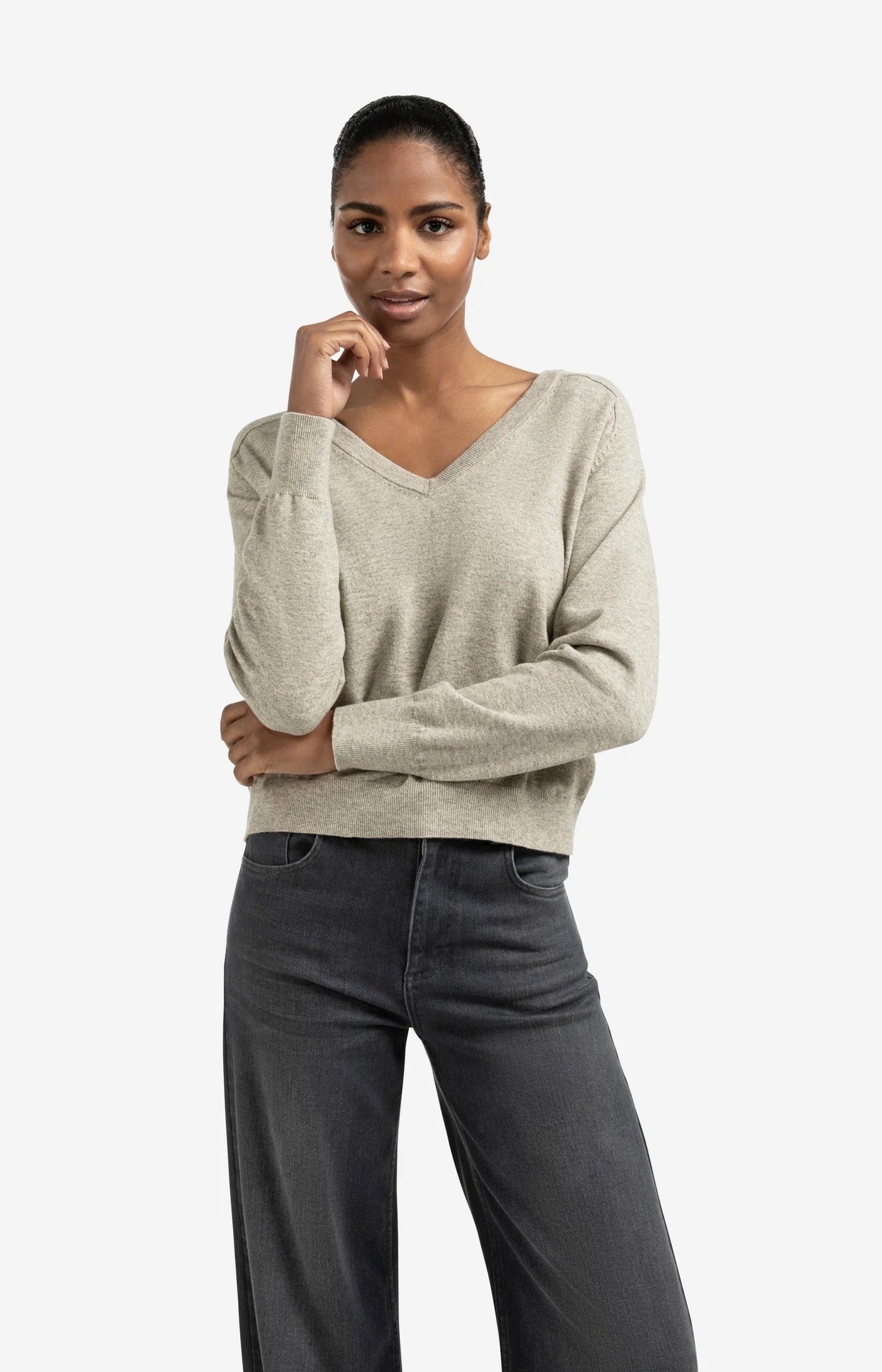 YAYA  DEEP V NECK BROWNISH GREY