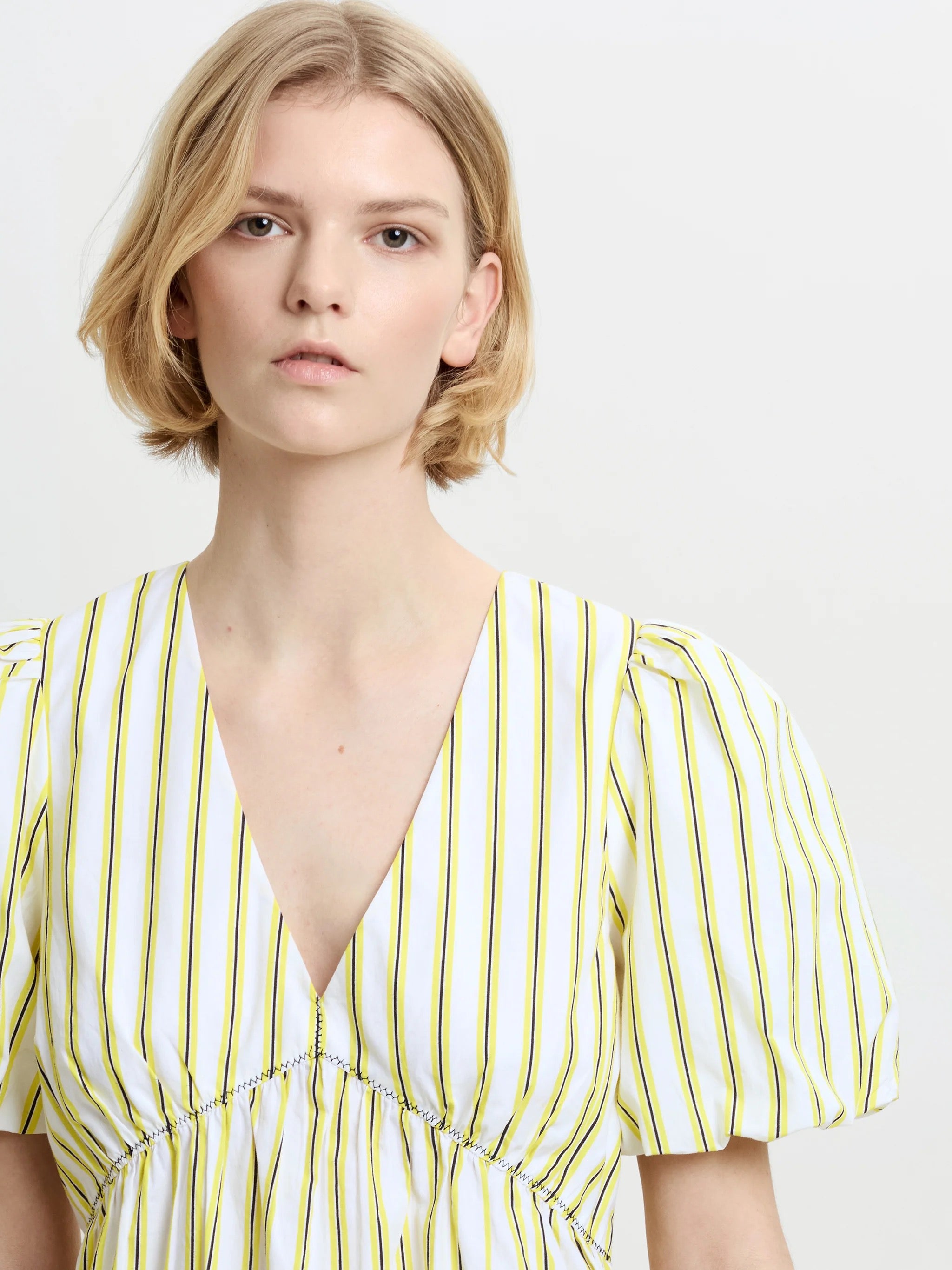 FRENCH CONNECTION  CAMBRIA PEPLUM YELLOW-NAVY STRIPE
