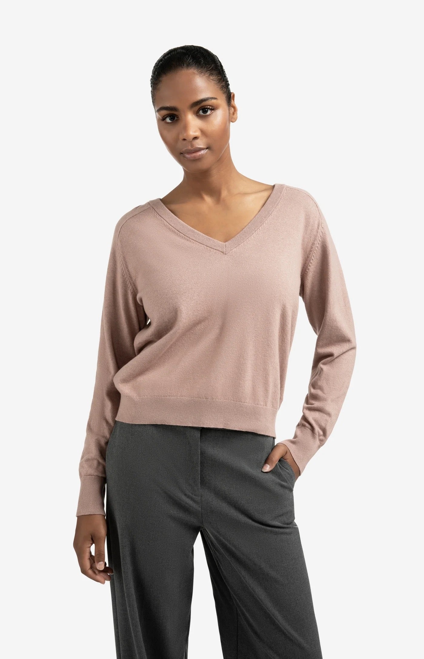 YAYA  DEEP V NECK BLUSH PINK