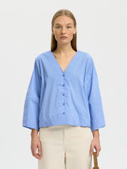 SELECTED BEA 3/4 V NECK DUSTY BLUE