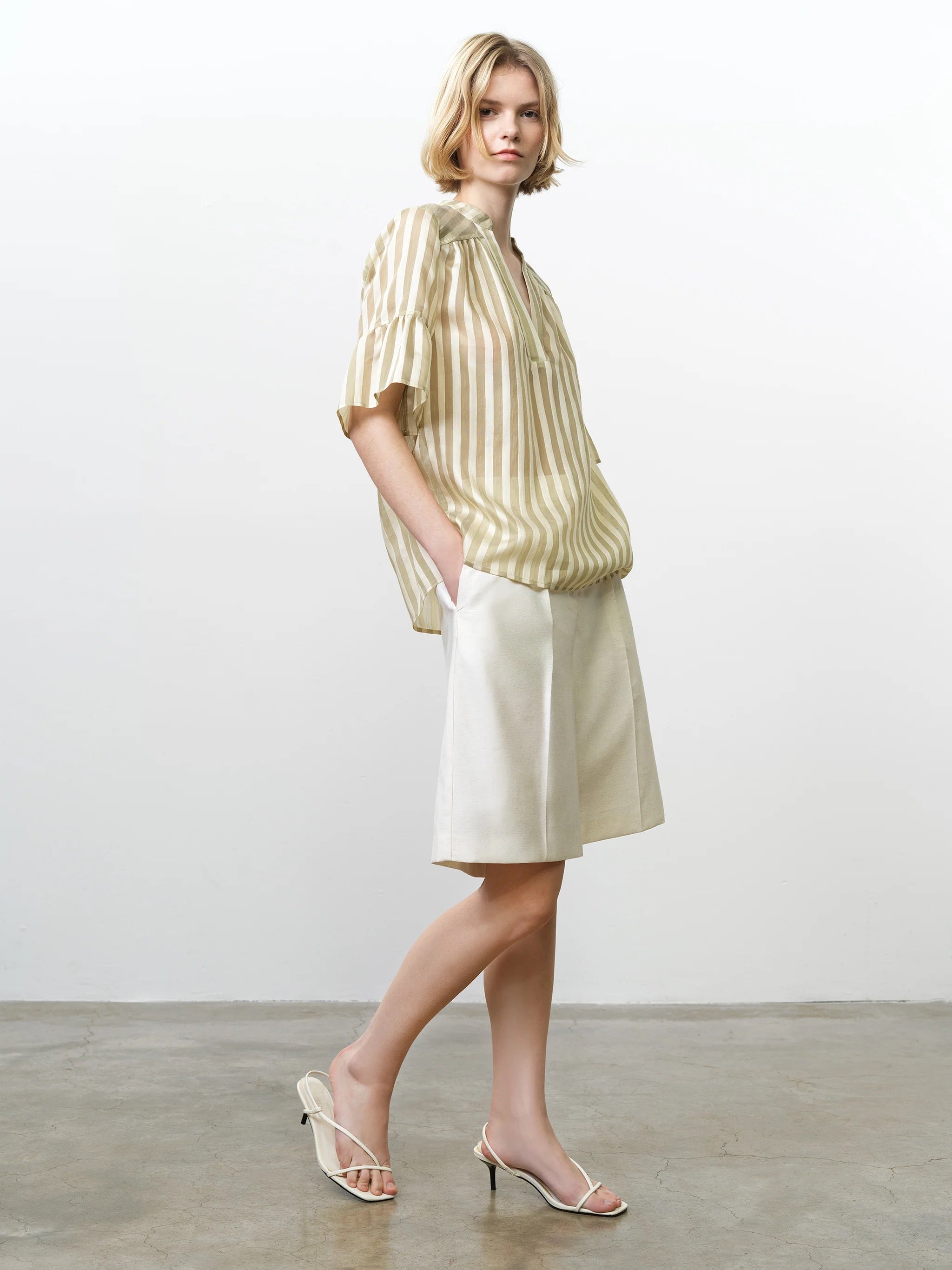 FRENCH CONNECTION  ADELINE STRIPED CREAM GREEN