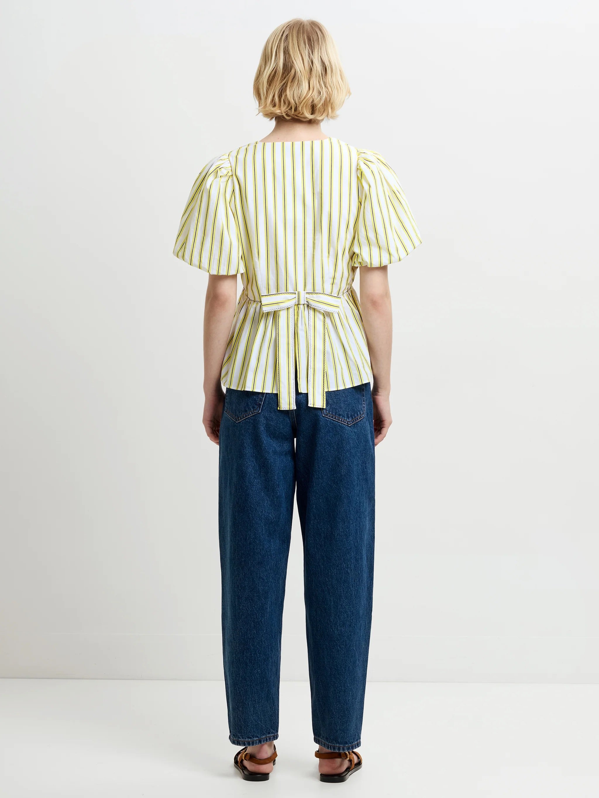 FRENCH CONNECTION  CAMBRIA PEPLUM YELLOW-NAVY STRIPE