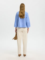 SELECTED BEA 3/4 V NECK DUSTY BLUE