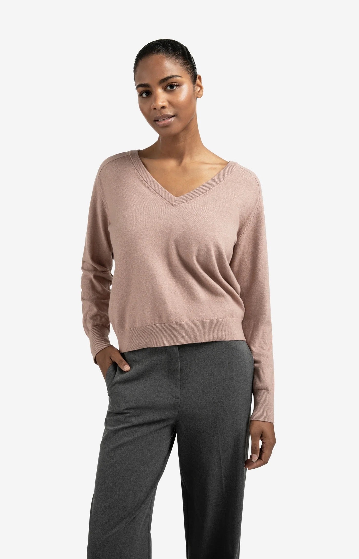 YAYA  DEEP V NECK BLUSH PINK