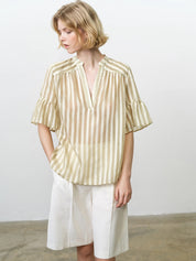 FRENCH CONNECTION  ADELINE STRIPED CREAM GREEN