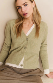 YAYA CONTRAST CARDIGAN PALE OLIVE MELANGE