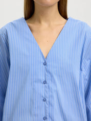 SELECTED BEA 3/4 V NECK DUSTY BLUE