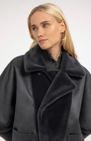 YAYA REVERSIBLE  FAUX FUR DARK ANTHRACITE