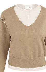YAYA LAYERED KNIT KHAKI GREEN DESSIN