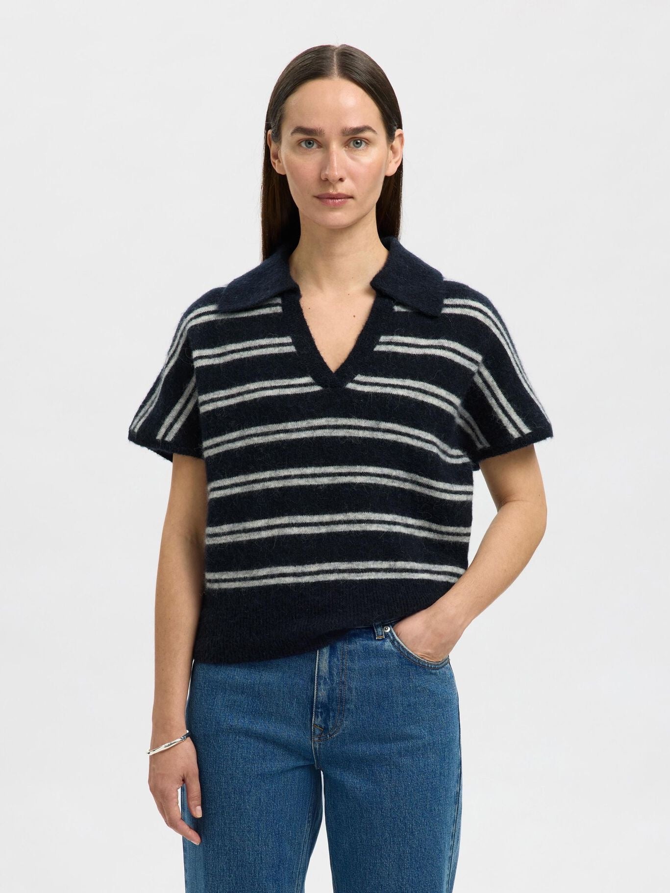 SELECTED  LULU S/S POLO DARK SAPPHIRE