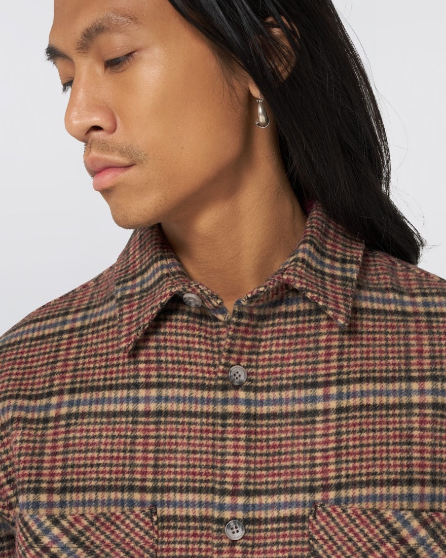 EDWIN JULIUS BURGUNDY CHECK OVERSHIRT