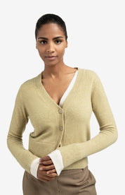 YAYA CONTRAST CARDIGAN PALE OLIVE MELANGE