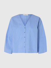 SELECTED BEA 3/4 V NECK DUSTY BLUE