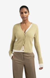 YAYA CONTRAST CARDIGAN PALE OLIVE MELANGE