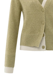 YAYA CONTRAST CARDIGAN PALE OLIVE MELANGE