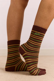 DAMSON MADDER  MULTI STRIPE SOCKS CHOC & LIME
