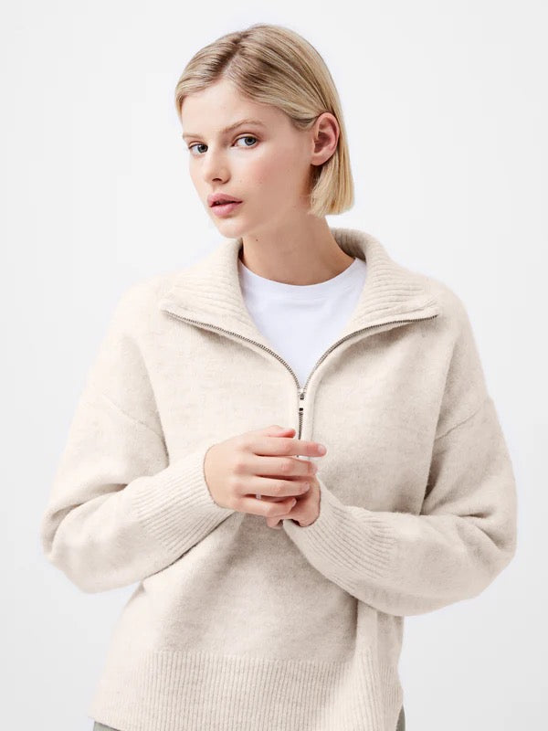 FRENCH CONNECTION  MADDOX HALF ZIP OATMEAL MEL