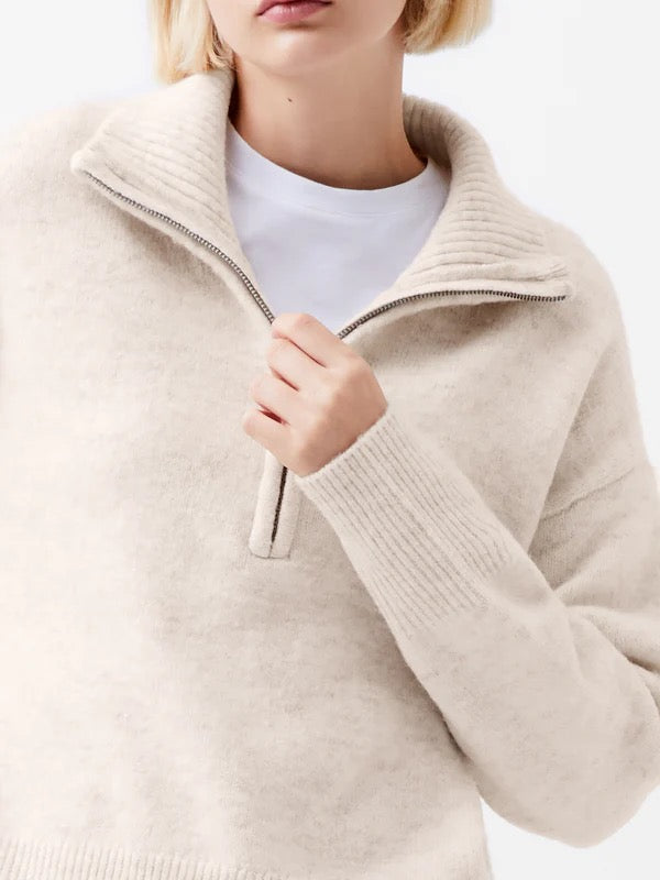 FRENCH CONNECTION  MADDOX HALF ZIP OATMEAL MEL