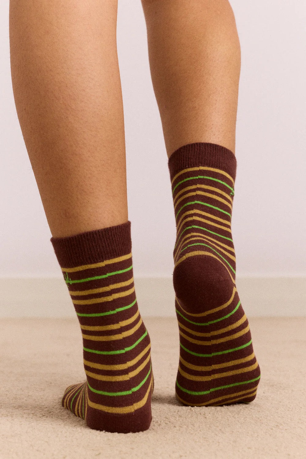 DAMSON MADDER  MULTI STRIPE SOCKS CHOC & LIME