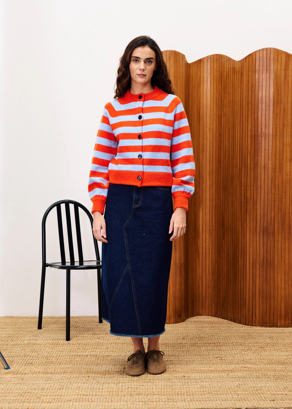 FRNCH STRIPE CARDIGAN ROUGE