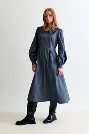 LOUCHE ZOYA CHAMBREY FRILL COLLAR DARK GREY