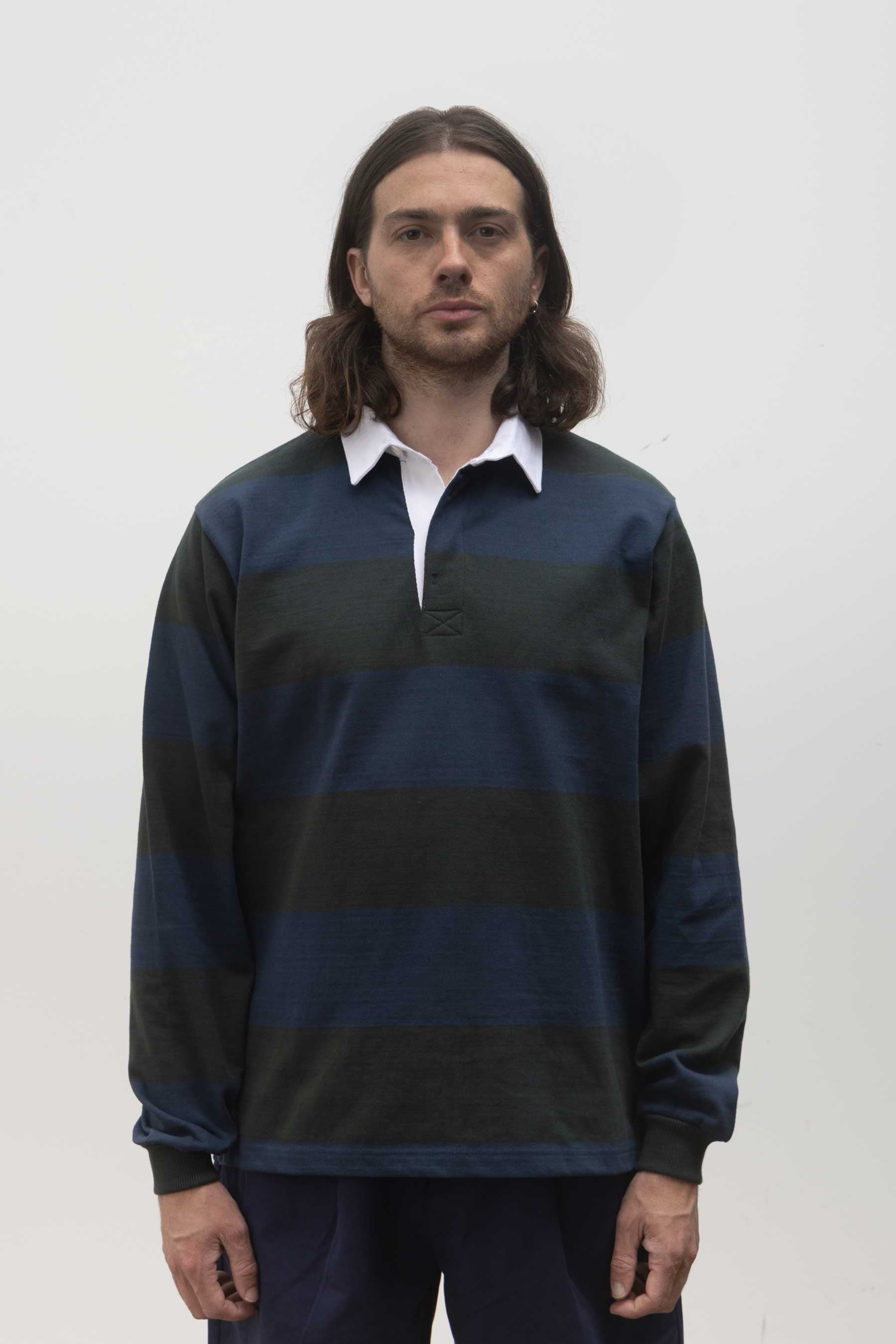 OPENSIDER  CLASSIC RUGBY BLUE/GREEN WIDE STRIPE