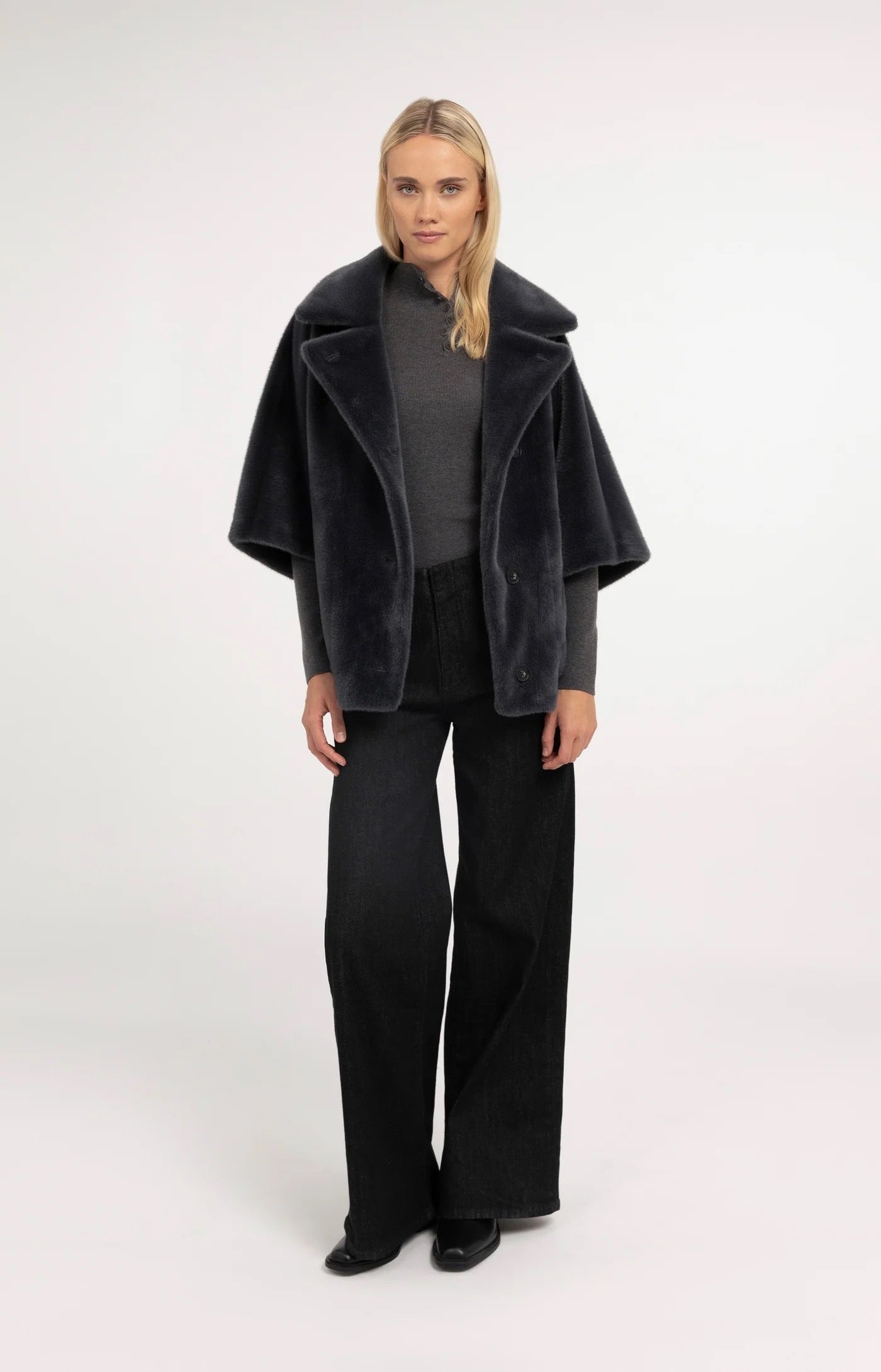 YAYA REVERSIBLE  FAUX FUR DARK ANTHRACITE