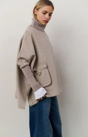 YAYA PONCHO RIBBED SAND MELANGE
