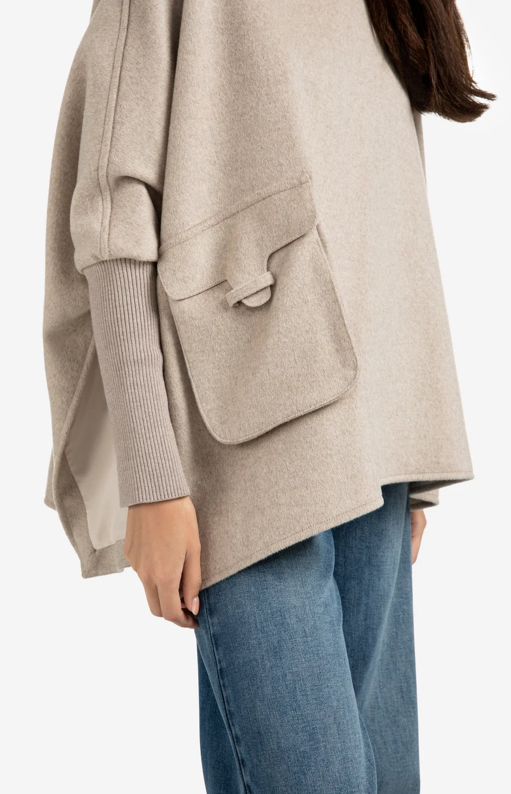 YAYA PONCHO RIBBED SAND MELANGE