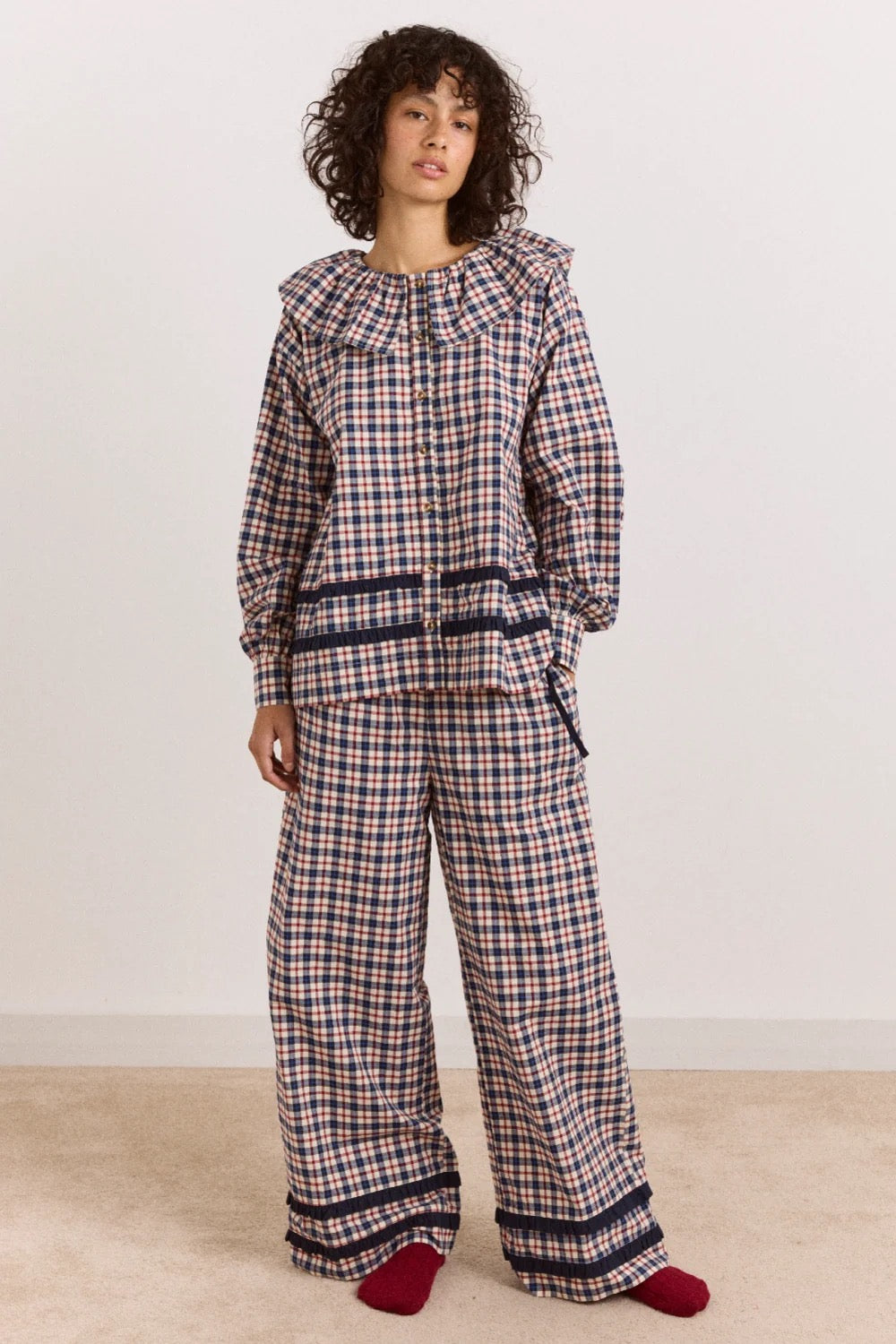 DAMSON MADDER ALETTA PJ SET CHERRY NAVY CHECK