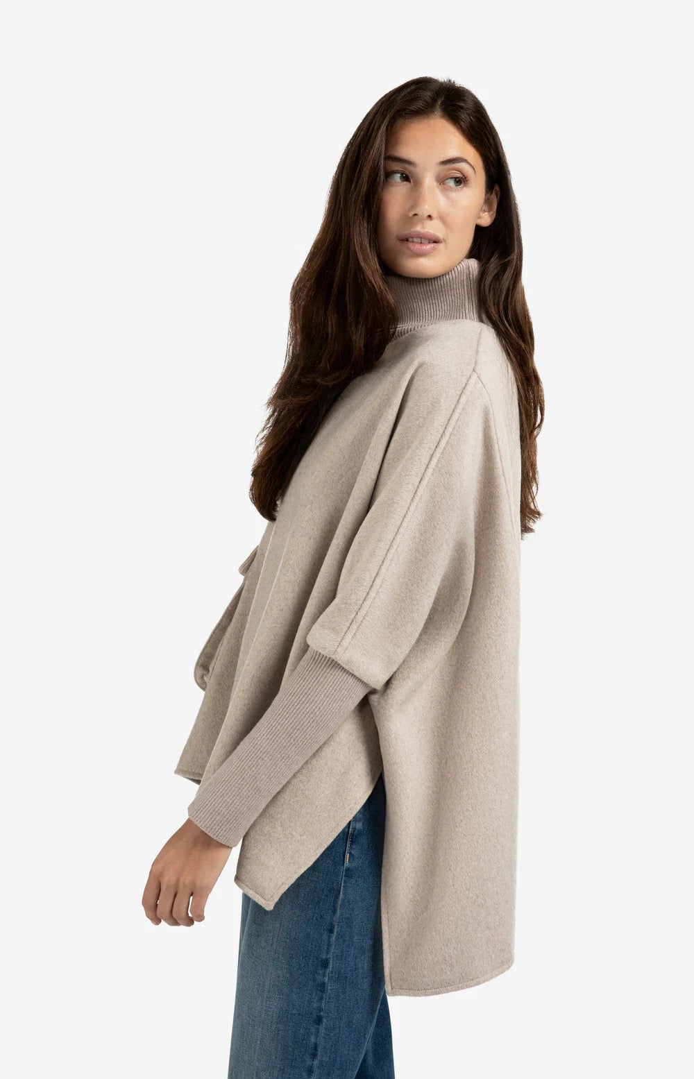 YAYA PONCHO RIBBED SAND MELANGE