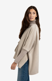 YAYA PONCHO RIBBED SAND MELANGE