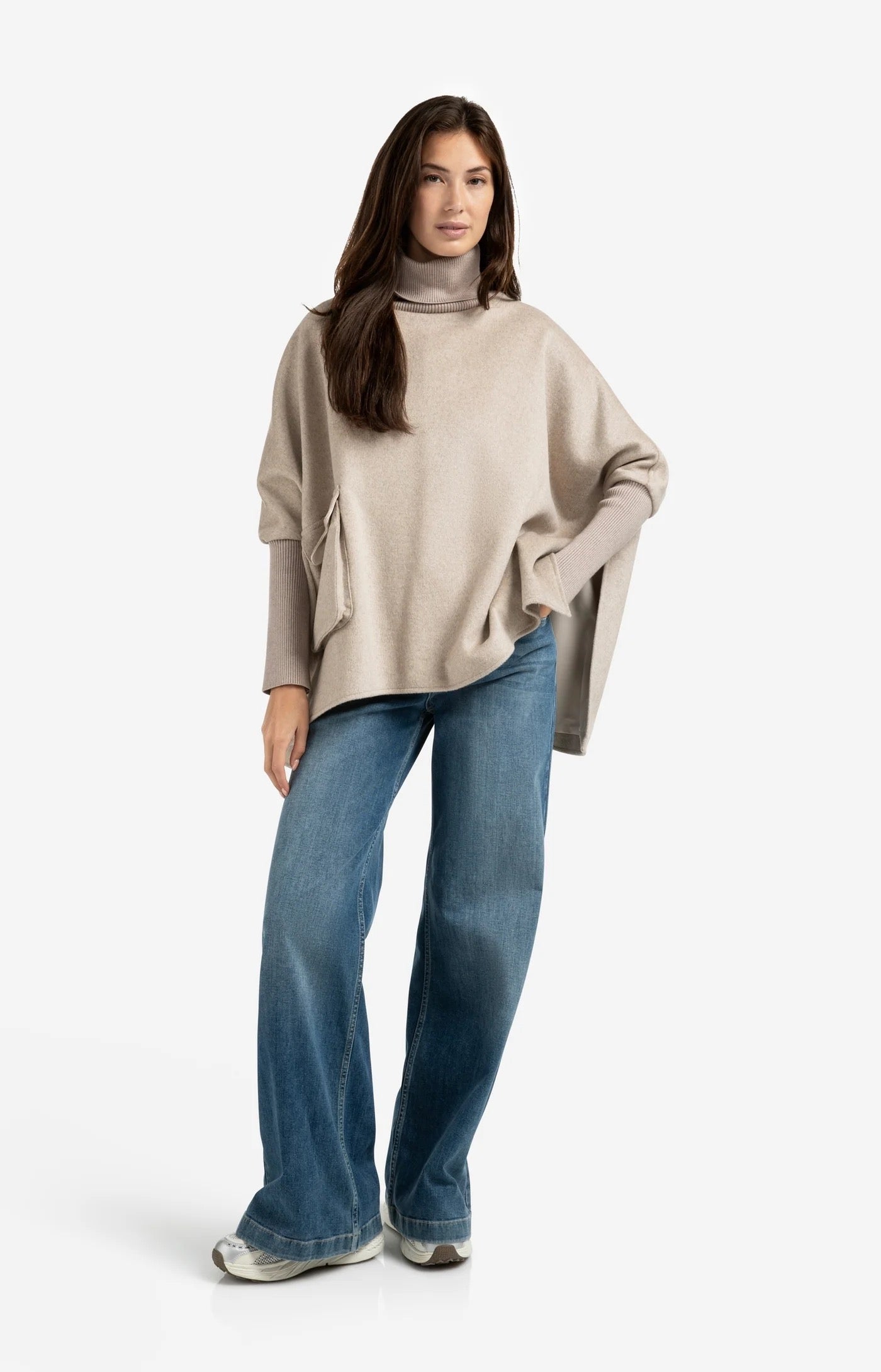 YAYA PONCHO RIBBED SAND MELANGE