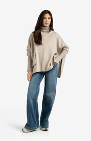 YAYA PONCHO RIBBED SAND MELANGE