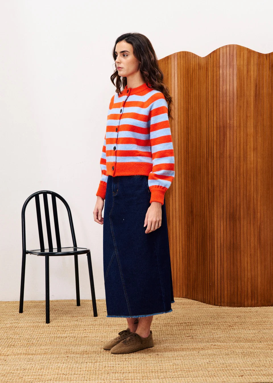 FRNCH STRIPE CARDIGAN ROUGE