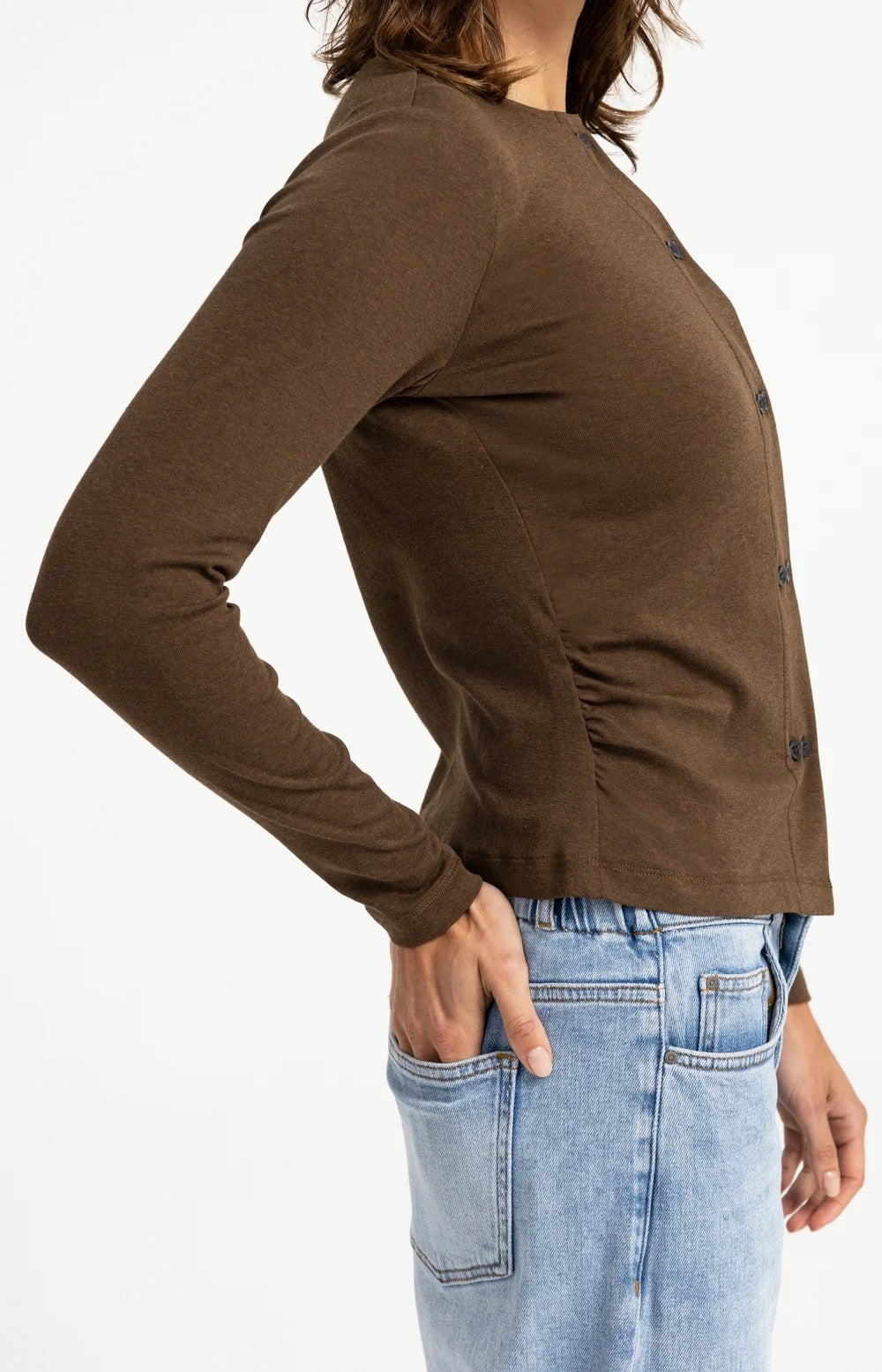 YAYA  DOUBLE ROW BUTTONS TEAK BROWN MELANGE