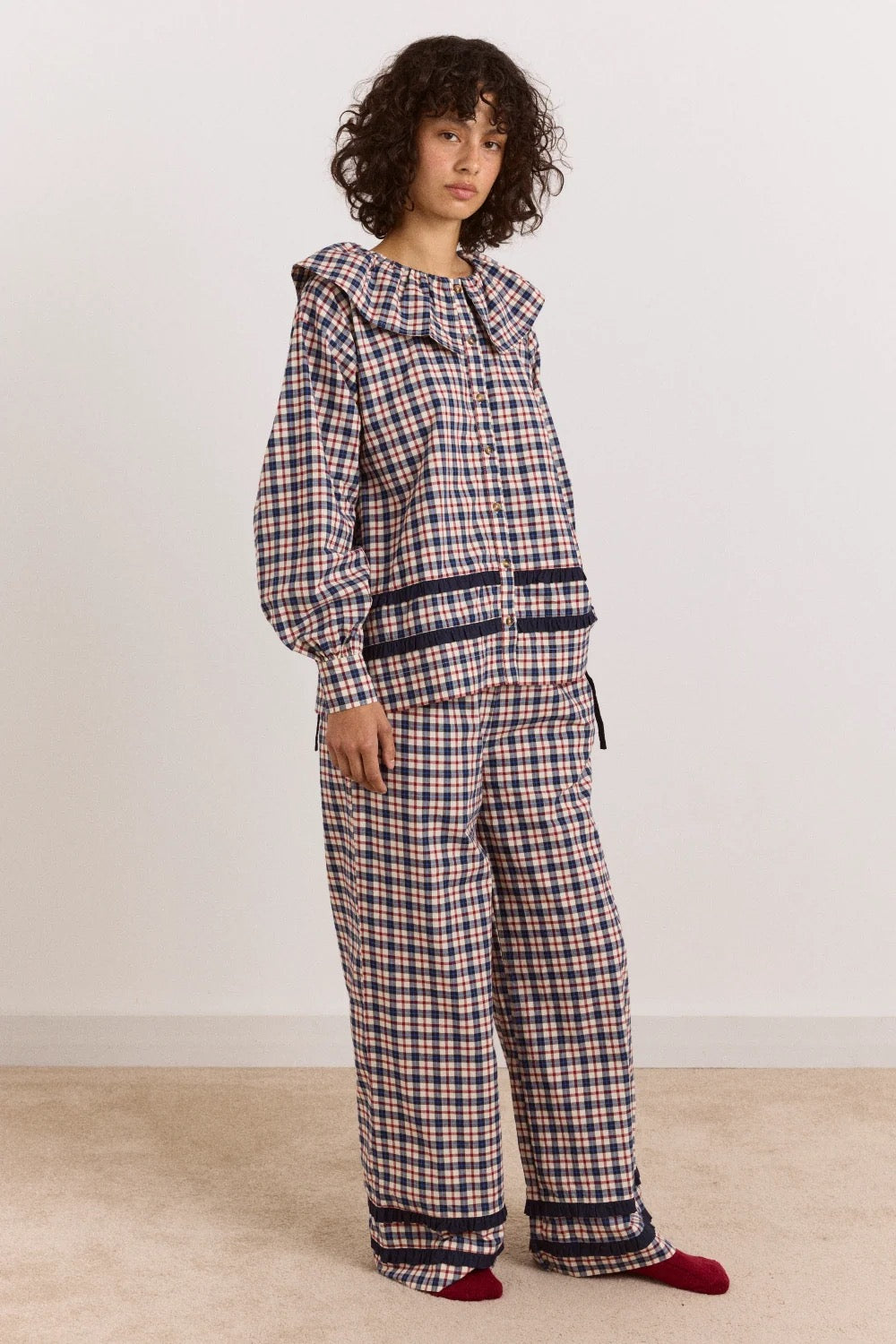 DAMSON MADDER ALETTA PJ SET CHERRY NAVY CHECK