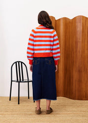 FRNCH STRIPE CARDIGAN ROUGE