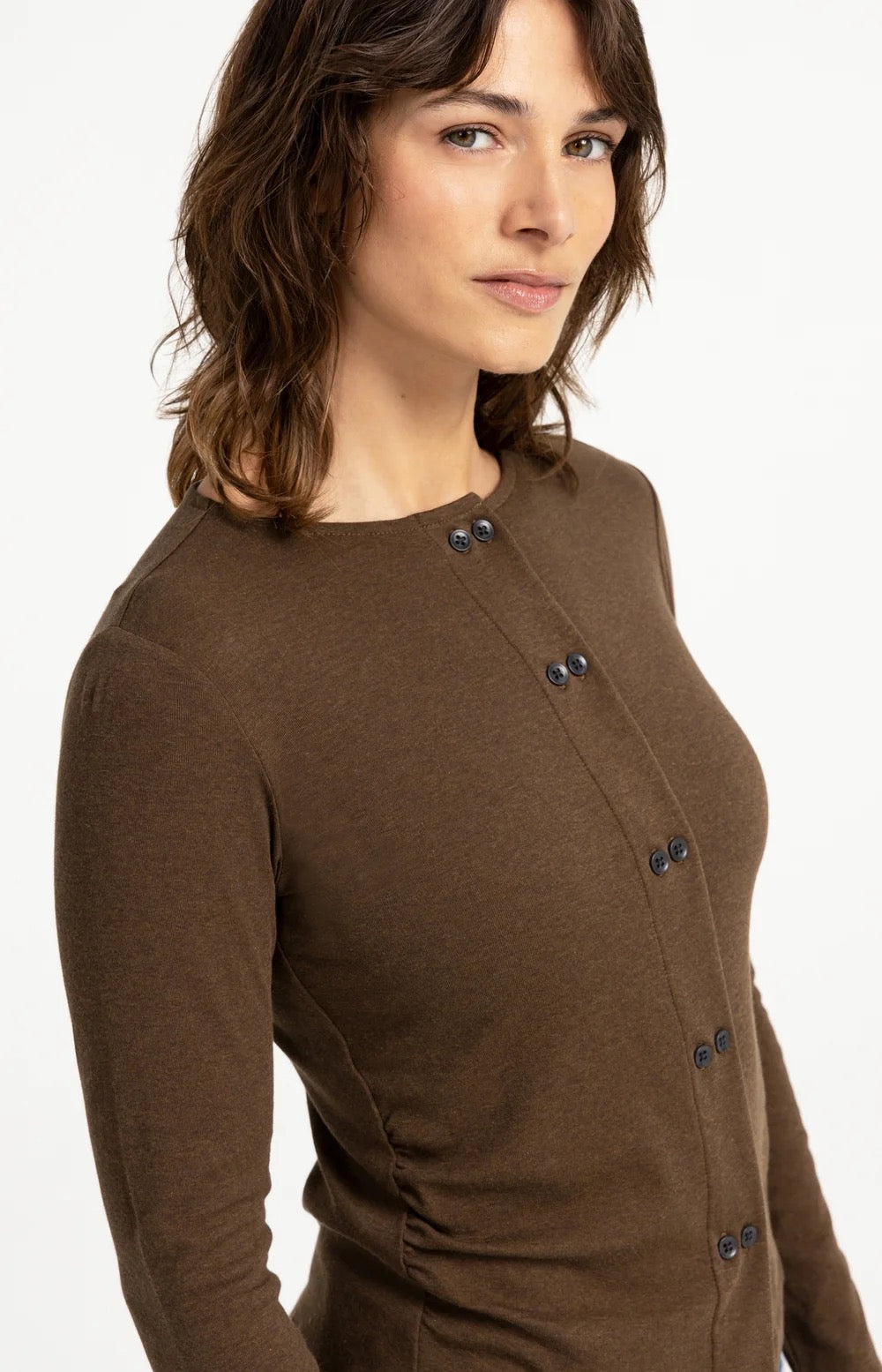 YAYA  DOUBLE ROW BUTTONS TEAK BROWN MELANGE